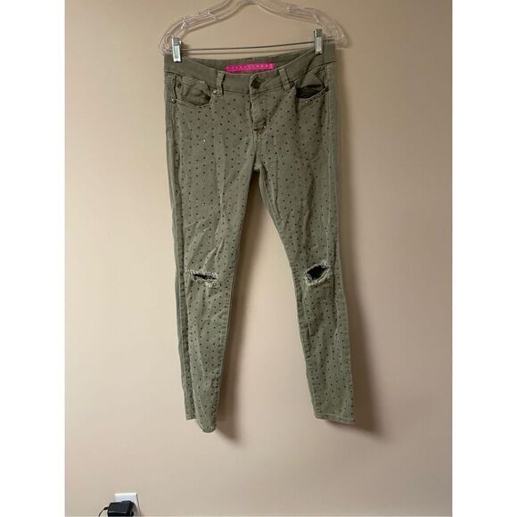 Tinseltown Couture Youth Teens Size 7 Studded Green Distressed Skinny Jeans - Picture 1 of 6